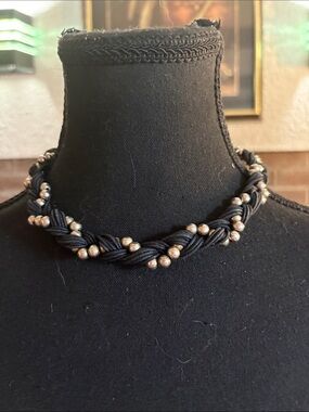 Braided Black Cord Necklace with Silver Bead Detailing
